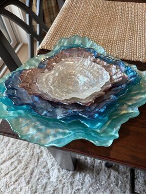 Hand-Blown Glass Decorative Nesting Bowls - Blue, Teal, Purple, White